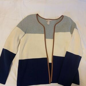 Banana Republic Navy, Cream & Light Gray Colorblock Open Cardigan